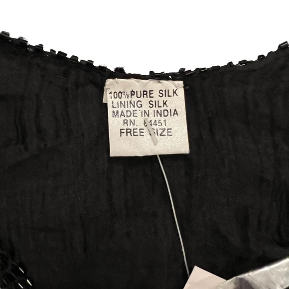 NWT Vintage Infashions Black Sequined and Beaded Butterfly Cape Shawl 100% Silk - Picture 7 of 15